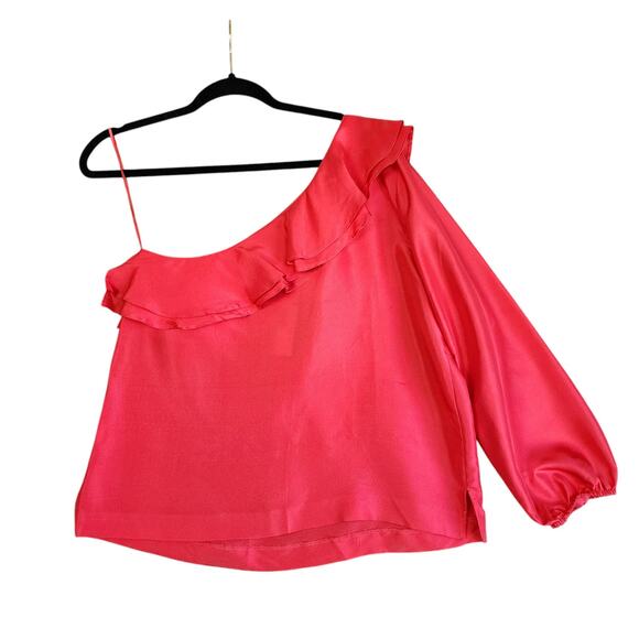 J Crew Womens One Shoulder Silk Shantung Top Size 8 Brilliant Poppy Ruffle NEW - Picture 5 of 11